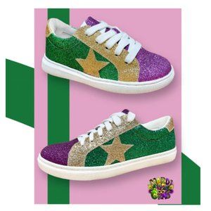MARDI GRAS GLITTER STAR SNEAKERS SHOES - Adults & Kids Sizes